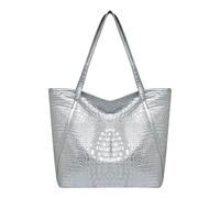 Women's Mesh Beach Tote Soft Fashion Leather Large Capacity Casual Simple Shoulder Bag 2026(Silver)