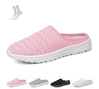 Women's Mesh Knit Mule Sneakers,Slip-on Backless Walking Shoes,Lightweight Breathable Casual Slippers for Daily Wear(Pink,38 EU)
