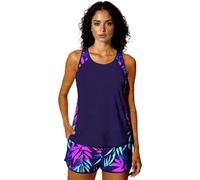 Women's Modest Two-Piece Tankini Swimsuit Set with Tummy Control, Beach Vacation Bathing Suit Featuring Tank Top And Palm Tree Print Shorts