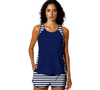 Women's Modest Two-Piece Tankini Swimsuit Set with Tummy Control, Beach Vacation Bathing Suit Featuring Tank Top And Palm Tree Print Shorts