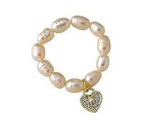 Women's Natural Freshwater Pearl Ring Cute Star Heart Bear Zircon Pendant Handmade Elastic Beaded Rings Jewelry Party Gift Nice processing