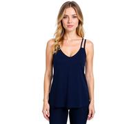 Women's Navy Blue V-Neck Camisole Tank Top with Double Spaghetti Straps Casual Solid Color Sleeveless Blouse for Summer Layering Undershirt