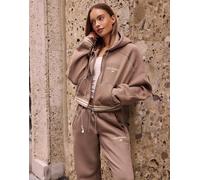 Womens New Balance Felpa con Cappuccio Cropped Full Zip Ribbed - Marrone, marrone M