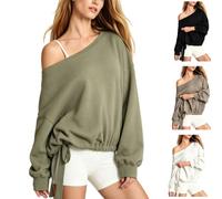 Women's off Shoulder Sweatshirt,Adjustable Drawstring Batwing Long Sleeve Casual Sweatshirts,Loose Batwing Sleeve Pullover