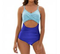 Women's One Piece Swimsuit Tummy Control Bathing Suit Slimming Color Block Cut out Ruched Beach Swimwear 2026 Summer(Sky Blue,S)