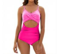 Women's One Piece Swimsuit Tummy Control Bathing Suit Slimming Color Block Cut out Ruched Beach Swimwear 2026 Summer(Hot Pink,Large)