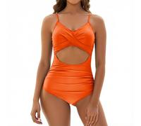 Womens One Piece Swimsuit Tummy Control Slimming Criss Cross Backless Bathing Suit Cut out Ruched Beach Swimwear Purple(Orange,Medium)