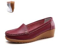 Women's Orthopedic Wedge Leather Loafers, Casual Moccasins Hollow Flat Slip On Shoes, Lightweight Non-Slip Work Office Nursing Walking Flats, Claret, 35 EU