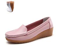 Women's Orthopedic Wedge Leather Loafers, Casual Moccasins Hollow Flat Slip On Shoes, Lightweight Non-Slip Work Office Nursing Walking Flats, rosa., 36 EU