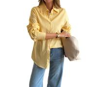 Womens Oversized Button Down Shirt Long Sleeve Boyfriend Fit Collared Top (Yellow,M)