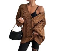 Womens Oversized Cardigan Sweater Chunky Cable Knit Relaxed Long Sleeve (Dark Brown,L)