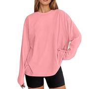 Womens Oversized Long Sleeve T Shirt Casual Round Neck Basic Top Relaxed Fit Loose Blouse Soft Everyday Autumn Street Layering Fashion Wear, 15-Light Pink, XL