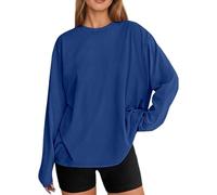 Womens Oversized Long Sleeve T Shirt Casual Round Neck Basic Top Relaxed Fit Loose Blouse Soft Everyday Autumn Street Layering Fashion Wear, 05-Blue, S