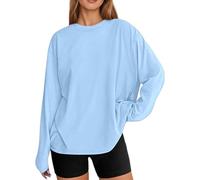 Womens Oversized Long Sleeve T Shirt Casual Round Neck Basic Top Relaxed Fit Loose Blouse Soft Everyday Autumn Street Layering Fashion Wear, 17-Sky Blue, XL