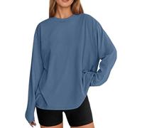 Womens Oversized Long Sleeve T Shirt Casual Round Neck Basic Top Relaxed Fit Loose Blouse Soft Everyday Autumn Street Layering Fashion Wear, 18-Navy, XS