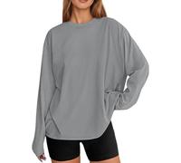 Womens Oversized Long Sleeve T Shirt Casual Round Neck Basic Top Relaxed Fit Loose Blouse Soft Everyday Autumn Street Layering Fashion Wear, 09-Grey, XS