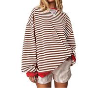 Women's Oversized Striped Sweatshirt Casual Long Sleeve Crewneck Color Block Pullover Tops Fall Outfits (06,XL)