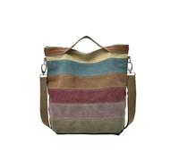 Women's Patchwork Handbag Versatile Contrast Color Striped Canvas Shoulder Crossbody Bag