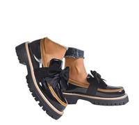 Women's Patent Bowknot Thick Sole Loafers - Platform Round Toe Slip-On Shoes, Chunky Heel Non-Slip Loafers for Women for Office Business Work Everyday Wear (Black,38)