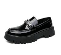 Women's Patent Leather Platform Slip-On Loafers Fashion Soft Leather Non-Slip Lug Sole Chunky Heel Penny Loafers Comfort Office Dressy Work Shoes, Nero lucido, 42 EU