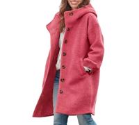 Women's Pea Coat - Womens Wool Blend Pea Coats, Elegant Single Breasted Long Winter Trench Coats with Pockets (Rose Red,M)