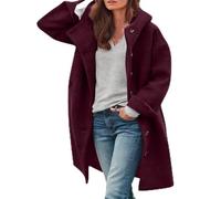 Women's Pea Coat - Womens Wool Blend Pea Coats, Elegant Single Breasted Long Winter Trench Coats with Pockets (Wine Red,3XL)