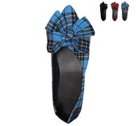 Women's Plaid Bow Ballet Flat Shoes - Non-Slip Rubber Sole Slip-On Loafers, Cute & Comfortable Casual Flats for Everyday Wear (Blue,43)