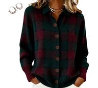 Women's Plaid Print Casual Cotton Buttoned Cardigan Sweater, V Neck Button up Plaid Knitted Cropped Cardigan Sweater (Style K,L)
