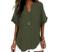 Women's Plain Short Sleeve Blouse Casual Solid Color Top for Daily Wear, Ladies Clothes for all Seasons (Green,XL)