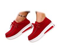 Women's Platform Chunky Loafers Shoes, Fashion Suede Lace-Up Moccasins Ladies Slip-On Platform Loafers Comfortable Walking Trainers (Red,39)