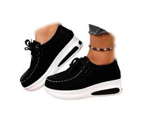 Women's Platform Chunky Loafers Shoes, Fashion Suede Lace-Up Moccasins Ladies Slip-On Platform Loafers Comfortable Walking Trainers (Black,41)