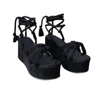 Women's Platform Wedge Sandals Summer Fish Mouth Tie Slope Heel Sandals Thick Sole Shoes for Holiday Beach I-197