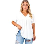 Women's Plus Size Casual Solid Short Sleeve Ruffle Sleeve Flutter Sleeve V-Neck Top Loose Fit Tunic Blouse for Summer Spring Daily Wear Black