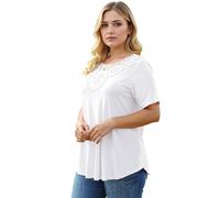 Women's Plus Size Short Sleeve Tunic Top with Elegant Lace Yoke Detail Casual Summer Blouse Soft Flowy Pullover Shirt for Daily Wear