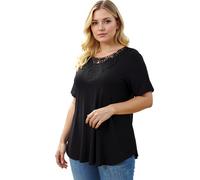Women's Plus Size Short Sleeve Tunic Top with Elegant Lace Yoke Detail Casual Summer Blouse Soft Flowy Pullover Shirt for Daily Wear