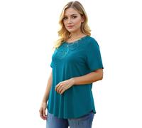 Women's Plus Size Short Sleeve Tunic Top with Elegant Lace Yoke Detail Casual Summer Blouse Soft Flowy Pullover Shirt for Daily Wear