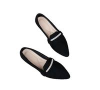 Women's Pointy Toe Loafer Comfortable Leather Suede Slip On Loafer Flats for Women Casual Work Flat Shoes Office Driving Ballet Flats, Nero , 36 EU
