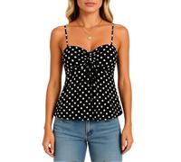 Women's Polka DOT Camisole Top Sweetheart Neckline Ruched Drawstring Spaghetti Strap Tank Top Casual Summer Sexy Peplum Blouse for Party Club Wear