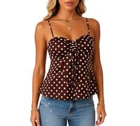 Women's Polka DOT Camisole Top Sweetheart Neckline Ruched Drawstring Spaghetti Strap Tank Top Casual Summer Sexy Peplum Blouse for Party Club Wear
