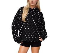 Womens Polka DOT Hooded Sweatshirt Oversized Long Sleeve Casual Pullover (Black,M)
