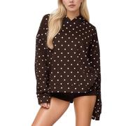 Womens Polka DOT Hooded Sweatshirt Oversized Long Sleeve Casual Pullover (Brown,L)