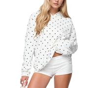 Womens Polka DOT Hooded Sweatshirt Oversized Long Sleeve Casual Pullover (White,M)
