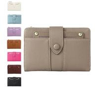 Women's Premium Leather Bifold Wallet, RFID Blocking, Women Bifold Wallet, Compact Card Holder with Zipper Coin Pocket (Gray)
