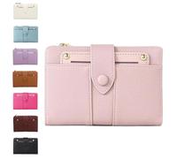 Women's Premium Leather Bifold Wallet, RFID Blocking, Women Bifold Wallet, Compact Card Holder with Zipper Coin Pocket (Pink)