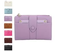 Women's Premium Leather Bifold Wallet, RFID Blocking, Women Bifold Wallet, Compact Card Holder with Zipper Coin Pocket (Purple)