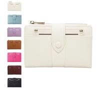 Women's Premium Leather Bifold Wallet, RFID Blocking, Women Bifold Wallet, Compact Card Holder with Zipper Coin Pocket (White)