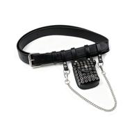Women's Punk Eyelet PU Waist Belt with Detachable Phone Pouch & Silver Chain, Adjustable Wide Gothic Rock Bag Mani libere