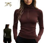 Women's Quarter Zips Sweater Ribbed Turtleneck Thermal Base Layer,Casual Long Sleeve Zip Knit Top (IT, Testo, M, Regular, Regular, Dark Red)