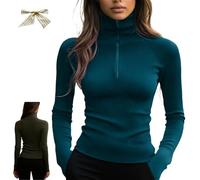 Women's Quarter Zips Sweater Ribbed Turtleneck Thermal Base Layer,Casual Long Sleeve Zip Knit Top (IT, Testo, M, Regular, Regular, Navy Blue)