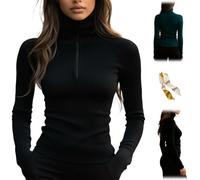 Women's Quarter Zips Sweater Ribbed Turtleneck Thermal Base Layer,Casual Long Sleeve Zip Knit Top,Slim Fitted Ribbed Pullover (IT, Testo, XL, Regular, Regular, Black)